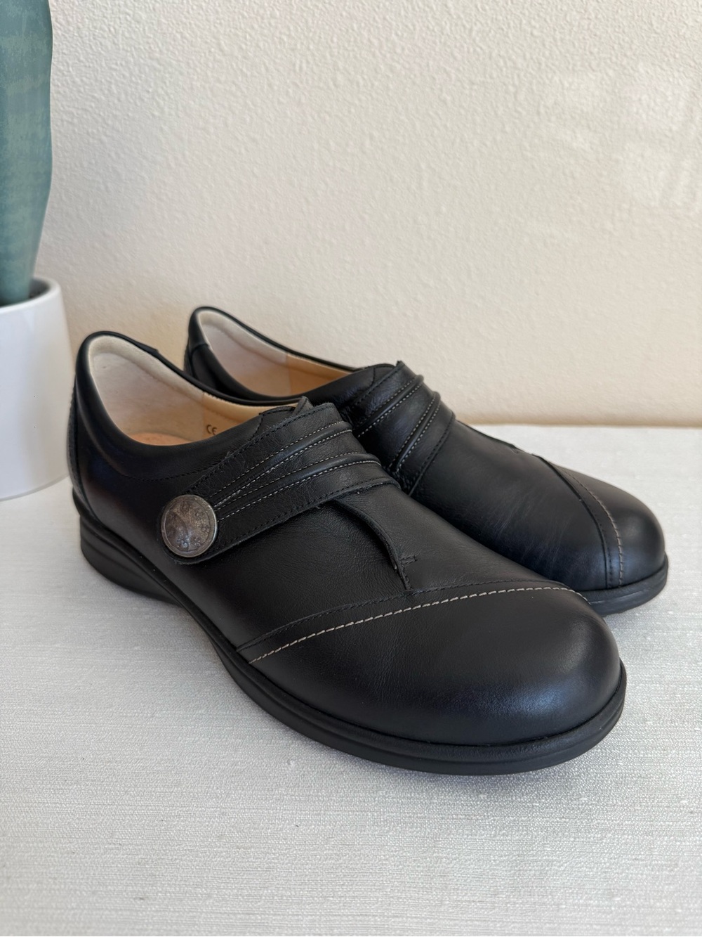 Finn Comfort Classic Black Leather Slip-On Leather Loafer Shoes UK5.5 US8